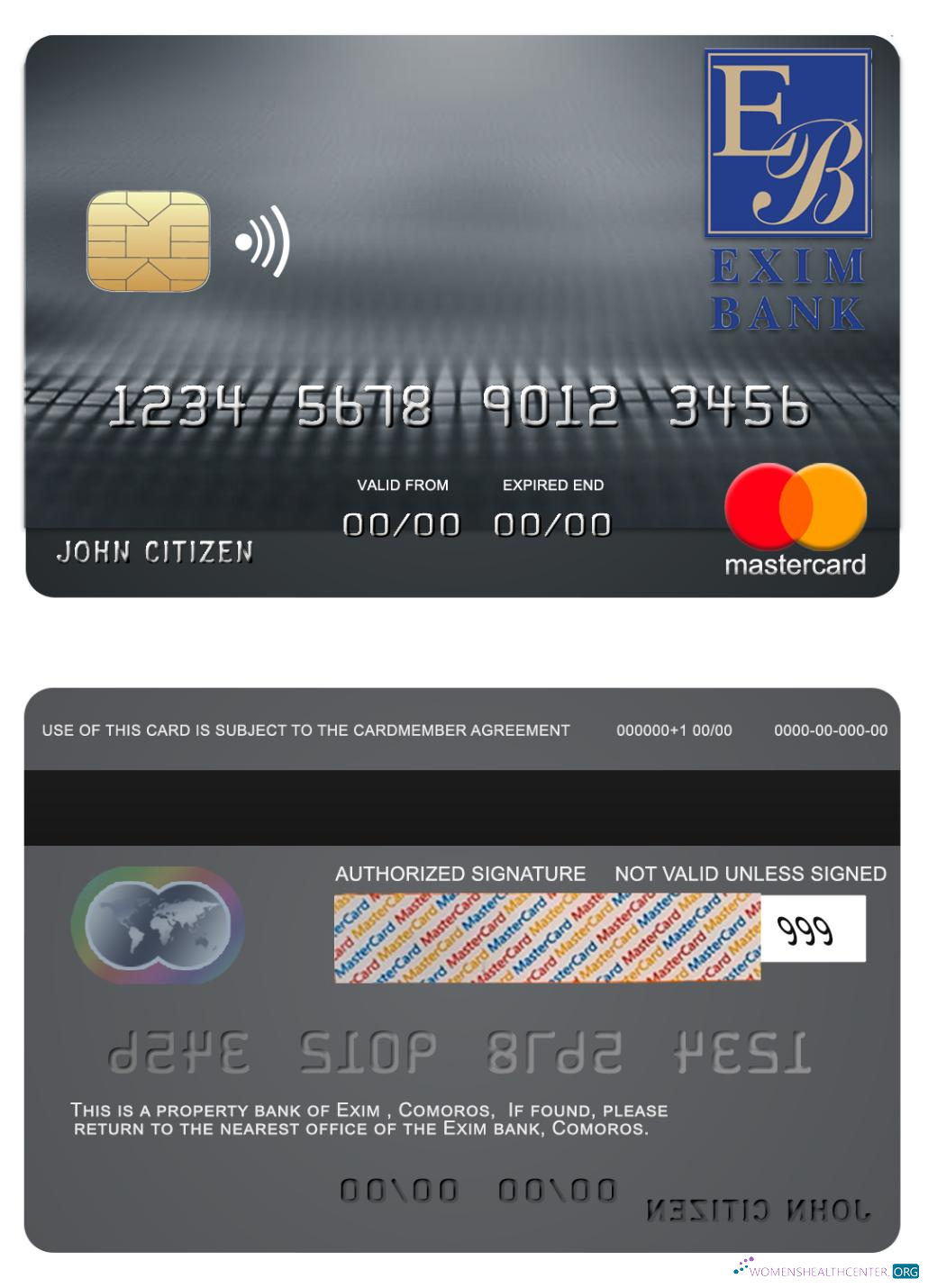 Download Comoros Exim bank mastercard Photoshop template